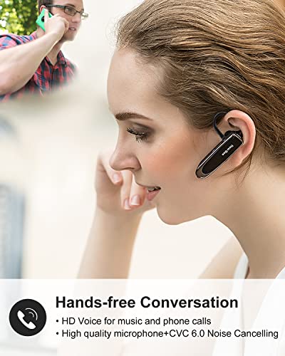 2 Pack] Bluetooth Earpiece Wireless Handsfree Headset V5.0 24 Hrs Driving (Black)