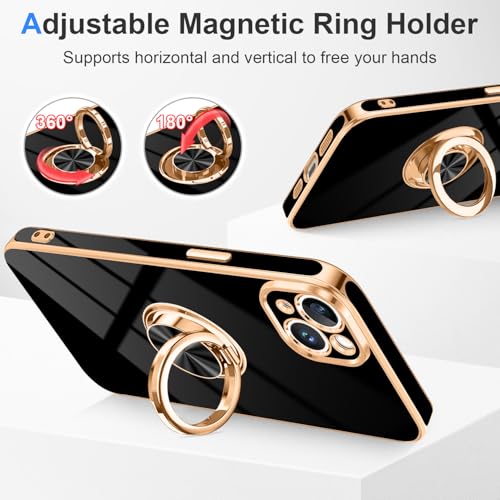 Designed for iPhone 15 Case with Ring Stand Slim Black (Black / 6.1'' iPhone 15)