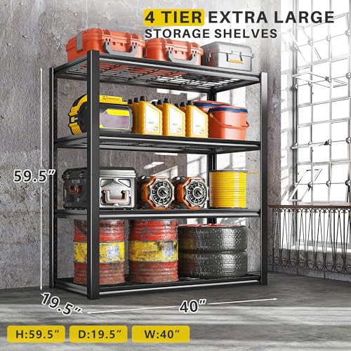 40" W Storage Shelves with Wire Mesh Panels for Garage Organization (Black)