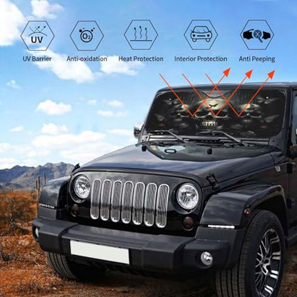 Skull Car Sun Shade Windshield Sunshade Foldable Front Window Shield Cover for Truck SUV (Blue11 / Small)