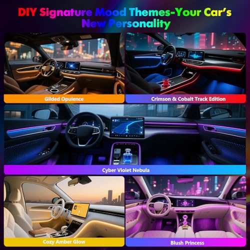 Dreamcolor Acrylic Car Ambient Lighting Kit 14 in 1 LED Interior Car Strip Lights APP Control Zoned Control System 252 Color Modes DIY Neon Wireless Sound Activated RGB Neon Light Kits New Version (dreamcolor 14 lights(new))