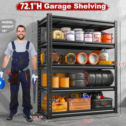 72.1" H Garage Shelving 2000LBS Storage Shelves Heavy Duty Metal Shelving 5 Tier Garage Storage Shelves for Commercial Warehouse Pantry Kitchen 72.1" H x 40.1" W x 18.1" D (40.1" W x 72.1" H x 18.1" D)