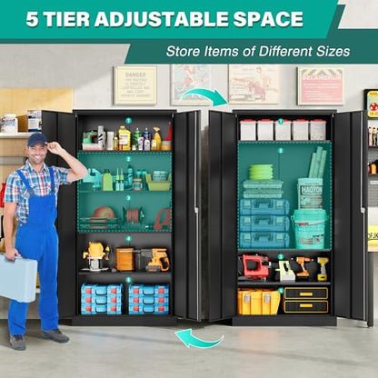 Metal Storage Cabinet with 2 Doors and 5 Shelves (71"H x 31.5"W x 16"D-B / Black)