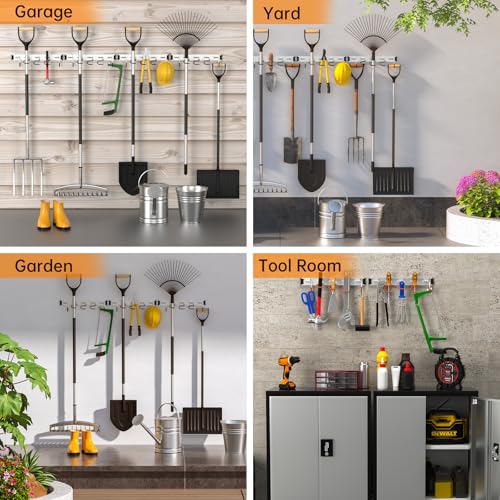 34.5'' Aluminum Alloy Garden Tool Organizer Wall Mount Garage Organizers and Storage with Hooks Tool Hangers for Shed Hooks for Shovel (34.5 in - Orange / 34.5 Inch)