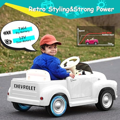 12V Kids Ride on Car Licensed Chevrolet 3100 (12v White)