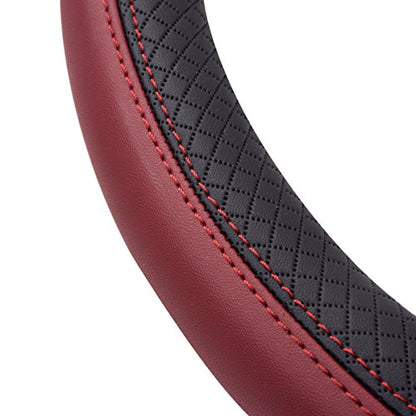Rhombus Leather Universal Steering Wheel Cover (Black and Burgundy / Standard[14.5"-15"])