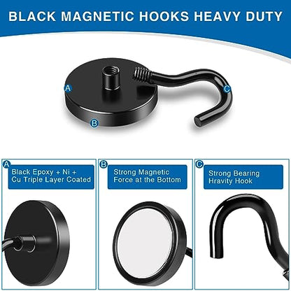 Magnetic Hooks for Cruise Cabins 85LBS Heavy Duty Magnet Hook 12P (Black / 0.98in)