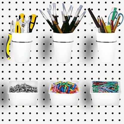 6 Sets Pegboard Bins Cups with Hooks Loops (White)