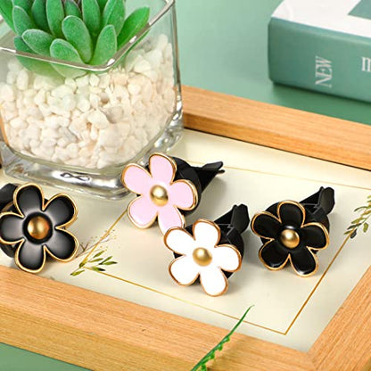 6 Pcs Daisy Vent Clips for Car (Black, Pink, White, / 1 Count (Pack of 6))