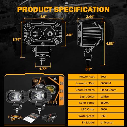 R4 Series 4 Inch LED Light Pods (4 Inch White Broad Flood Pods)
