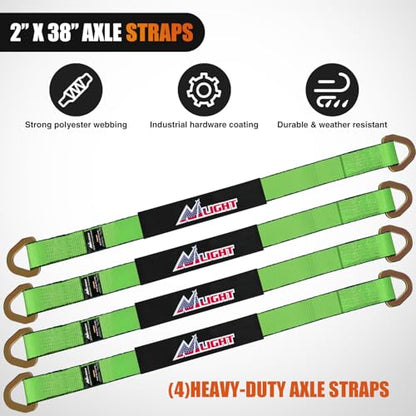 2" x 38" Axle Tie Down Straps with D (4Pcs 2in x 38in Axle Tie Down Straps Green)