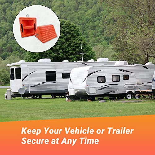 2 Packs Wheel Chocks Heavy Duty Orange with Eyebolt (Orange-2 pcs)