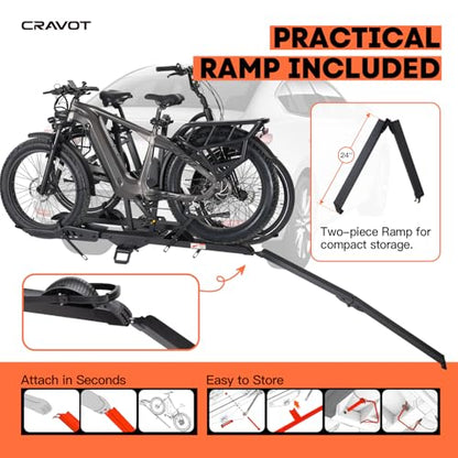 E2 Plus Electric Bike Rack with Ramp 200lbs 5‘’ Tire (E2 Plus 3position foldable Black-200lb Capacity+Ramp)