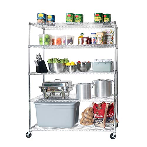 UltraDurable Heavy Duty NSF Solid Steel Wire Rack Storage Unit Wheels (Steel / 5-Tier Shelving, 60" W x 24" D)
