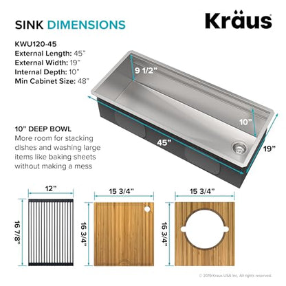 Stainless Steel 45 in Undermount Kitchen Sink KWU120 (Stainless Steel / 45 inch / Sink)