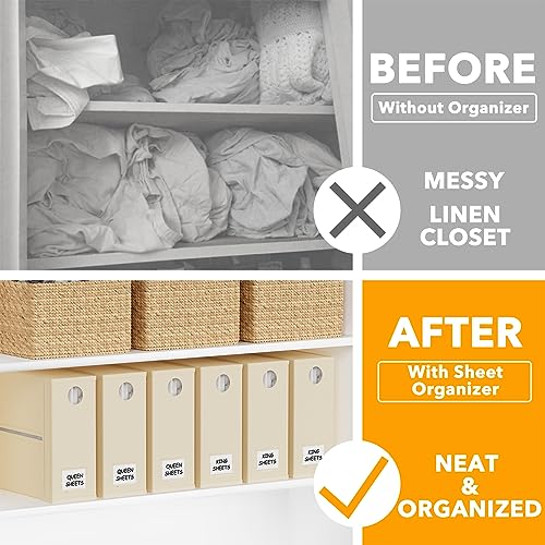6 Pack Bed Sheet Organizers and Storage (6 pcs / Beige)