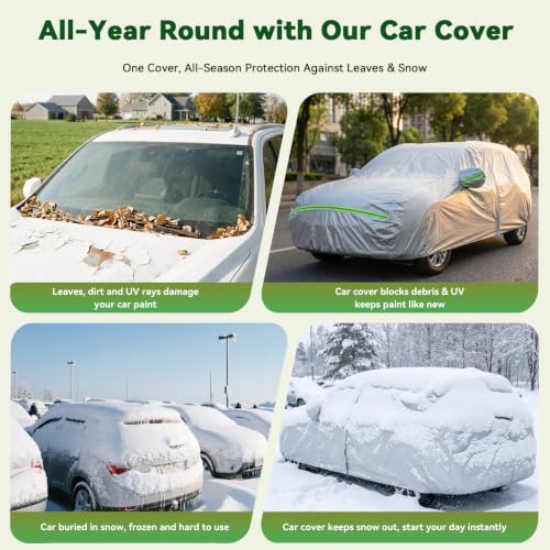 6 Layers Premium SUV Car Cover Waterproof All Weather Weatherproof UV Sun Protection Snow Dust Storm Resistant Outdoor Exterior Custom Form (Silver Car Cover / K11 - SUV -（Fits size 214"-232"）)