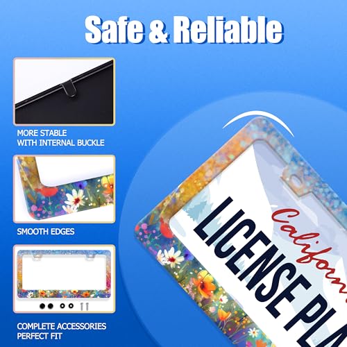 Watercolor Flower License Plate Frame Stainless Steel Car Accessory6.3x12.3 (Colorful Abstract Floral)