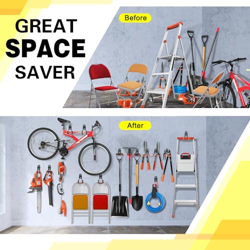 6 Pack Garage Hooks Heavy Duty Storage Organizer Wall Mount Power and Garden Tool Hangers (Medium U Hook / Orange 6 pack)