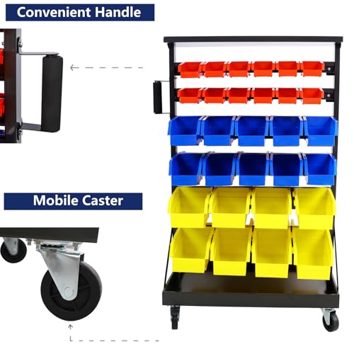 60 Parts Bin Rack Garage Storage Unit 6 Tiers System Steel Shelf with Portable Wheels (6 Tiers)