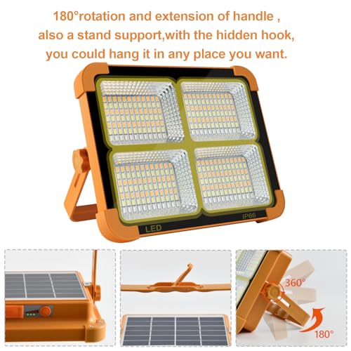 Portable LED Work Solar Light 100W 16500mAh 10000 LM with Stepless Brightness Job Site Battery Rechargeable LED Floor Light for Emergency Worklight for Hurricane (Orange(remote))