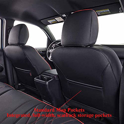 Custom Fit Tacoma Front Car Seat Covers for Toyota Tacoma 2016 2017 2018 2019 2020 2021 2022 2023 Double Cab (Leather (Black with Red Trim) / 2016-2023 Double&Access Cab-Only 1st Row)