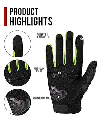 Motorcycle Gloves Touch Screen for Men Women Padding Hard Knuckle Cycling Motorbike ATV Hiking Riding Climbing Glove (Large / Carbon-Green)