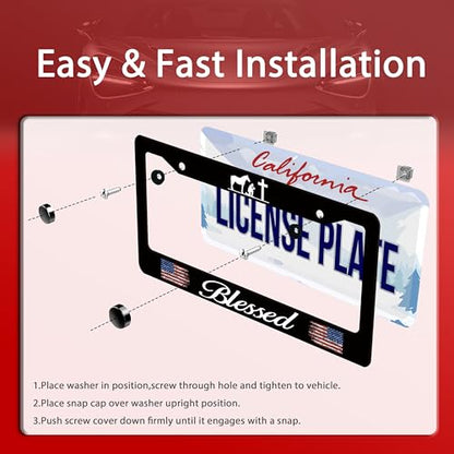 Blessed American Flag Pray Stainless Steel License Plate Frame for US Cars (Blessed)
