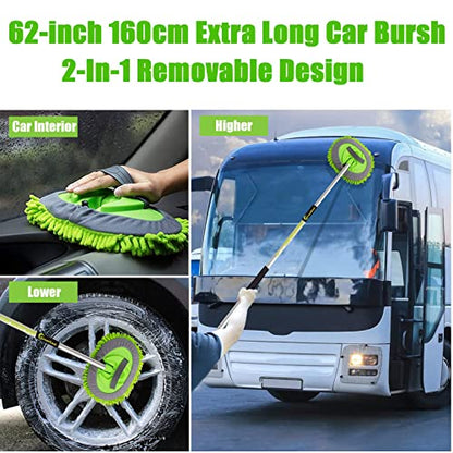62" Car Wash Brush Mop Kit with Long Handle (Green)