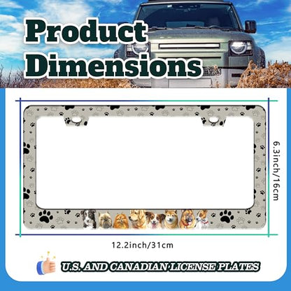 Dog Pet Paw Prints License Plate Frame Stainless Steel 6.3 X 12.2 Inch (Dog)