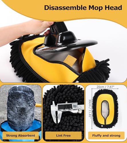 56.7" Car Wash Brush Mop Kit Mitt Sponge with Long Handle Car Cleaning Supplies Kit Tools Car Washing Duster Exterior Scratch Free (Black)