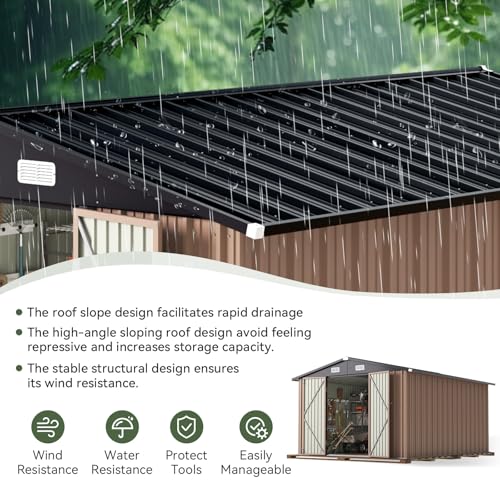 10 x 12FT Outdoor Storage Shed with Double Hinged Large Door (10'x12' / Brown)