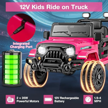 12V Kids Ride on Truck Car (Hot Pink)