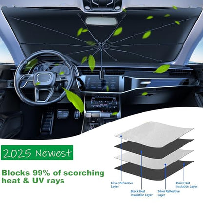 Windshield Sun Shade 2025 Car Accessories 100% Blackout Car Front Windsow Shades Umbrella Automotive Sun Visor Block Heat Insulation Protection (Pink)