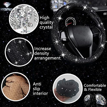 27 PCs Black Bling Car Accessories Set for Women (Black Diamond)
