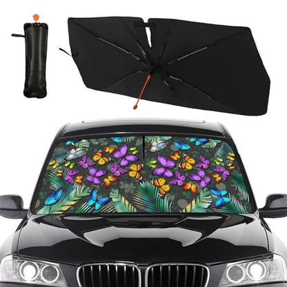 Tropical Butterfly Car Windshield Sunshade Umbrella Car Foldable Umbrella Sunshade for Front Window UV Reflector Auto Windshield Umbrella Sun Shades Cover for Most Vehicles 57'' X 30'' (57'' X 30'' / style-AB25)