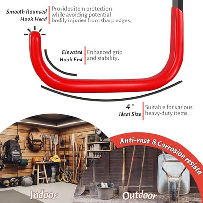 4 Inch Garage Hooks (Red)