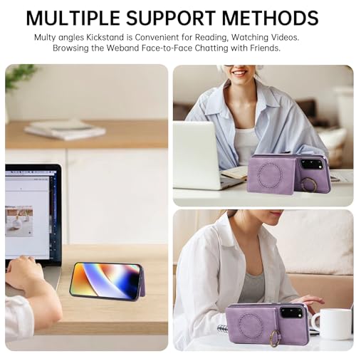 Compatible with Samsung Galaxy S20 5G 6.2 inch Wallet Case and Screen Protector Crossbody Shoulder Strap Ring Buckle Stand Card Holder Magnetic Car Mount Cell Phone Cover for S 20 Women Men Purple (Purple / for S20)