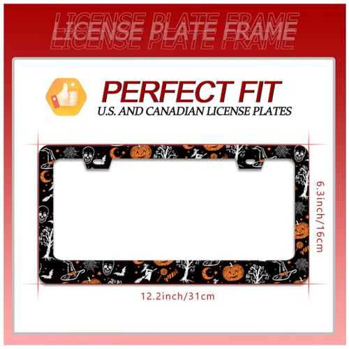 Pumpkin Witch Gothic License Plate Frame Bat Spider Web License Plate Holder Funny Personalise Car Stainless Stee Decorative Parts for Standard Us Canada Vehicles 12x6 Inch for Women Men (Pumpkin Witch Gothic)