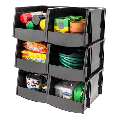 6-Pack, Extra Large Stackable Storage Bins, Black (X Large - 6 Pack / Black)