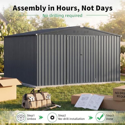 10' x 12' Large Metal Outdoor Storage Shed (Dark Grey / 10x12)