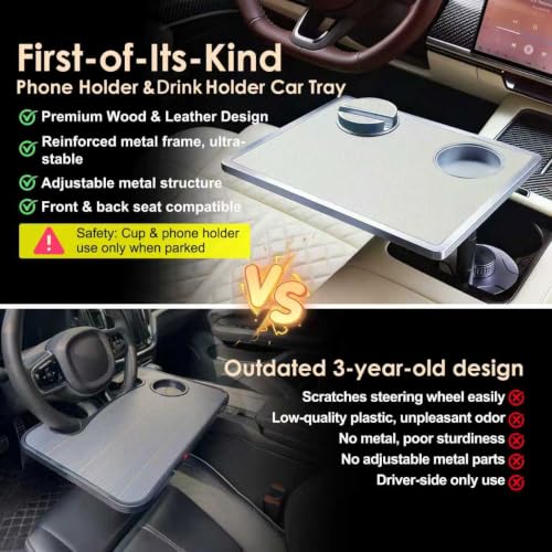 Car Desk for Laptop 360° Rotating Tesla Tray with Cup Holder Phone Stand (𝗦𝗾𝘂𝗮𝗿𝗲 · White / 𝗔𝗺𝗮𝘇𝗼𝗻 𝗖𝗵𝗼𝗶𝗰𝗲)
