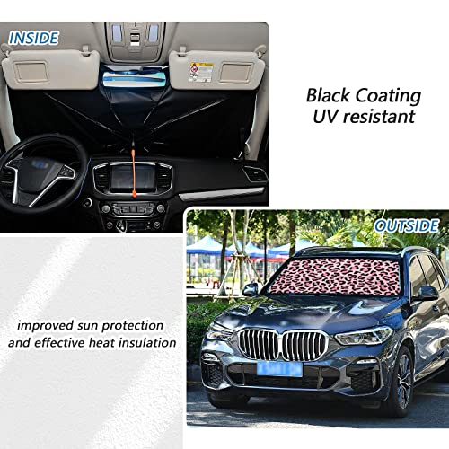 Leopard Print Windshield Sun Shade Umbrella Pink Animal Skin Foldable Car Front Window Sunshade Blocks UV Rays Heat Keep Vehicle Cool (multi 30)