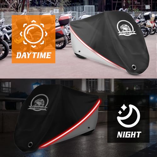 Motorcycle Cover Waterproof Universal Outdoor Storage Cover (XXXL-116 inch / Silver)