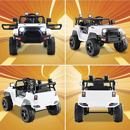 Ride on Car 12V Battery Powered Truck Vehicle with Remote Control (White / 39" x 26" x 26")