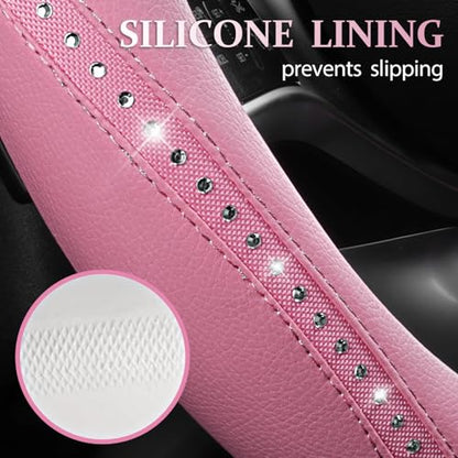 Bling Diamond Pink Leather Steering Wheel Cover (All Pink 1PCS)