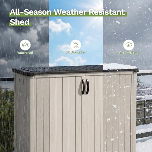 50 cu.ft Plastic Vertical Outdoor Storage Shed (Beige / 50 Cu FT Cabinet)