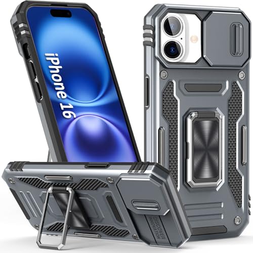 Phone Case for 16 iPhone Case with Kickstand Ring Holder (iPhone 16 【6.1 inch】 / Grey)