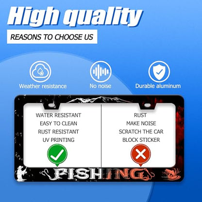 Fishing License Plate Frame Stainless Steel Accessory 12.3x6.3 Inch (Funny Fishing Print)