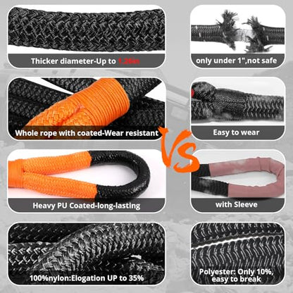 Kinetic Recovery Tow Rope (Black / 1.26"x30ft)